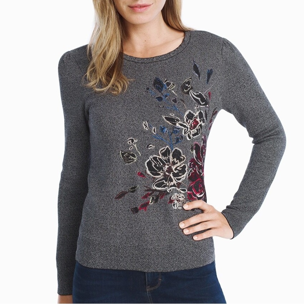 WHBM EMBROIDERED FLORAL TOP